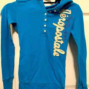 90s Y2K SUPER STRETCHY blue Aeropostale long sleeve shirt with hood